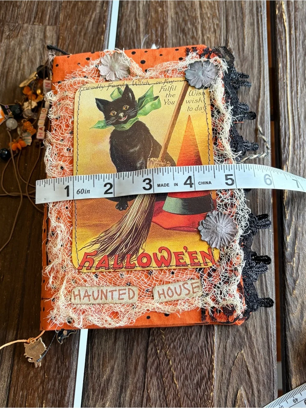 Halloween Junk Journal Small Handmade Decorated Black Cat Broom Witch Hat 3 Sig